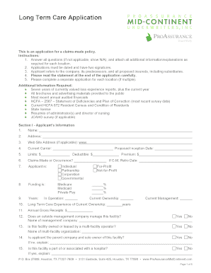 Long Term Care Insurance Application