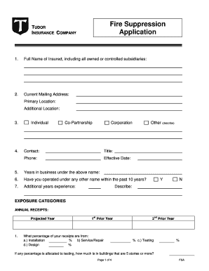 TUDOR Fire Suppression Insurance Application