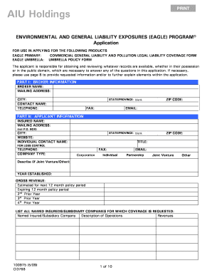 AIU Holdings Environmental and General Liability Application