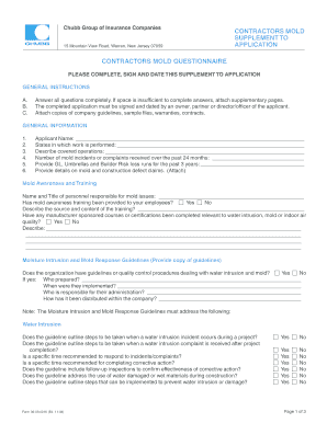 Chubb Contractors Mold Application Supplement