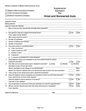 Western World Insurance Group Hired and Nonowned Auto Application