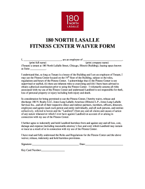 180 NORTH LASALLE FITNESS CENTER WAIVER FORM