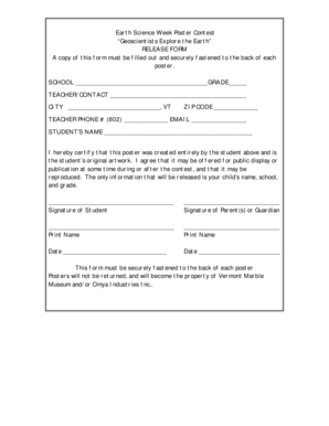 Earth Science Week Poster Contest Release Form