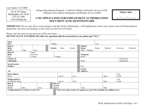 US Work Authorization Application Form I-765