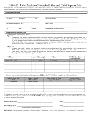 2014-2015 Verification of Household Size and Child Support Paid
