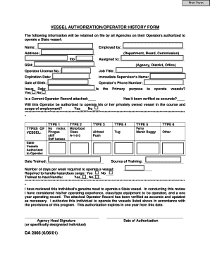 Vessel Authorization Form