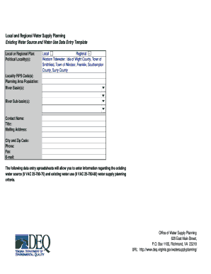 Virginia Water Source Data Entry Template