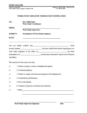 Termination Notification Form - Student Employment