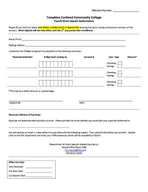 Payroll Direct Deposit Authorization Form