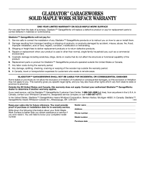 Gladiator GarageWorks Solid Maple Work Surface Warranty