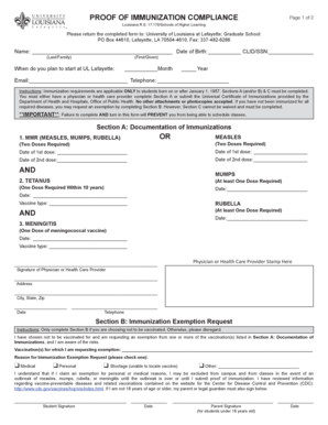 Louisiana Immunization Compliance Form