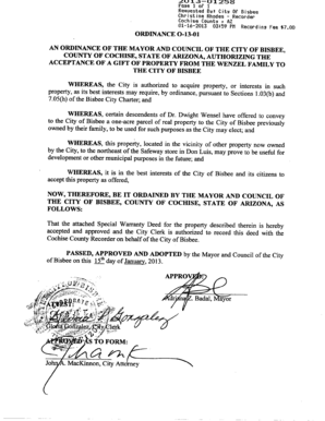 That the attached Special Warranty Deed for the ... - City of Bisbee