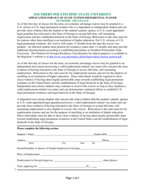 Georgia Out of State Tuition Waiver Application