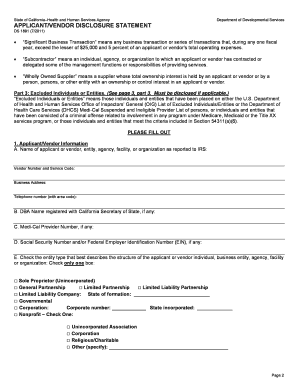 California Applicant/Vendor Disclosure Statement