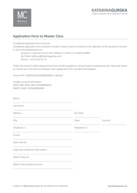 Scope of work examples - Application Form to Master Class