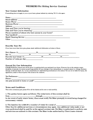 WHISKERS Pet Sitting Service Contract