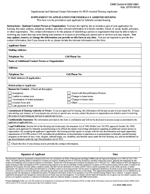 Supplemental Contact Information for Federally Assisted Housing