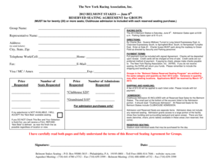 2013 Belmont Stakes Reserved Seating Agreement
