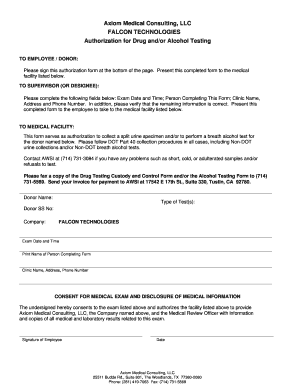 Authorization for Drug and/or Alcohol Testing