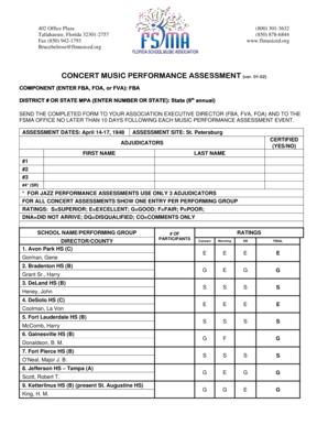 Concert Music Performance Assessment Form