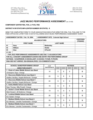 Jazz Music Performance Assessment Form