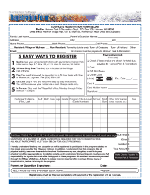 Holmen Park & Recreation Registration Form