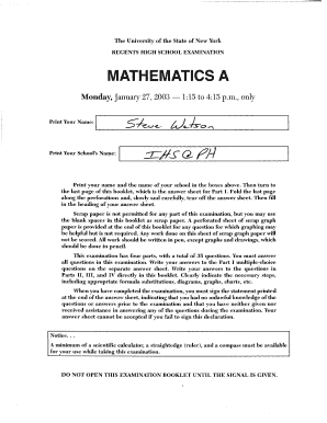 New York Regents High School Examination Mathematics A