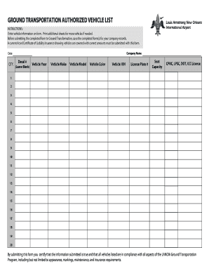 Ground Transportation Authorized Vehicle List Form