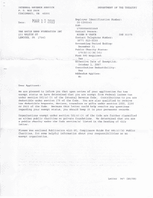 IRS 501(c)(3) Tax Exemption Determination Letter