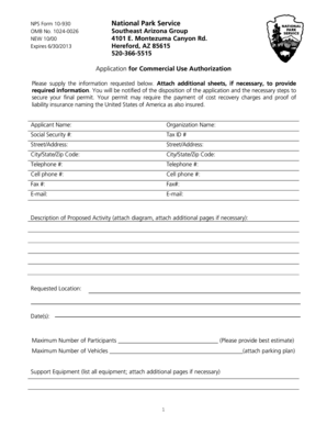 National Park Service Commercial Use Authorization Application