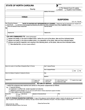 North Carolina Subpoena Form
