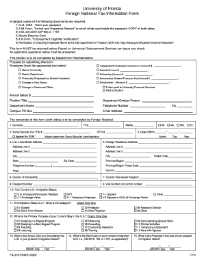 University of Florida Foreign National Tax Information Form
