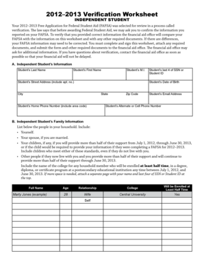 2012–2013 Verification Worksheet