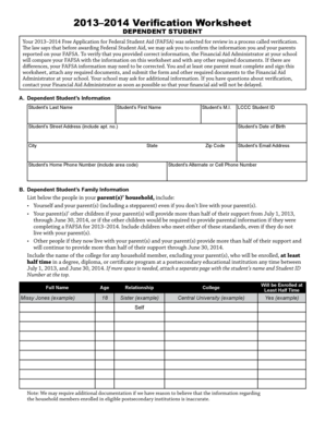 2013–2014 Verification Worksheet