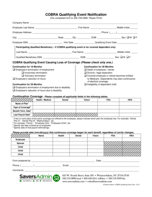 COBRA Qualifying Event Notification