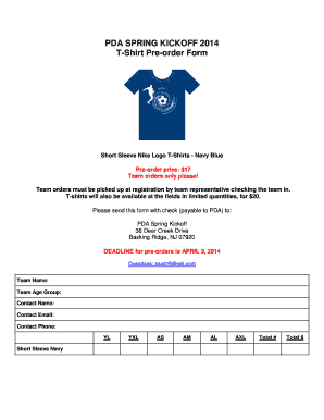 PDA SPRING KICKOFF 2014 T-Shirt Pre-order Form - pdasoccer