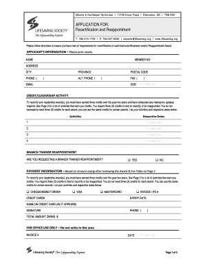 Lifesaving Society Recertification Application