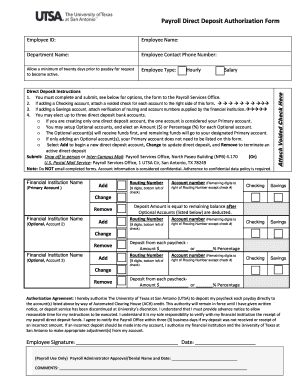 Payroll Direct Deposit Authorization Form