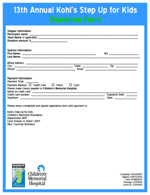 13th Annual Kohl’s Step Up for Kids Donation Form