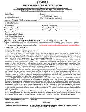 Student Field Trip Authorization Form