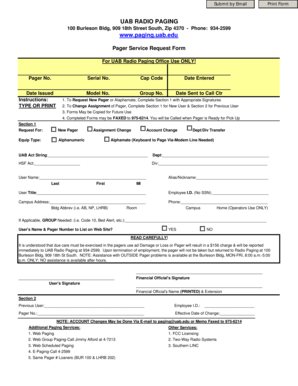UAB Radio Paging Service Request Form