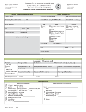 Alabama Laboratory Testing Requisition Form