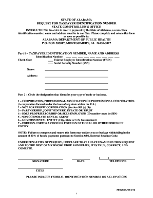 Alabama Taxpayer Identification Number Request Form