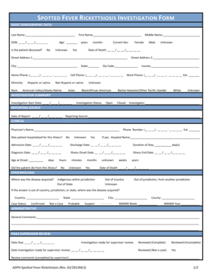 Spotted Fever Rickettsiosis Investigation Form
