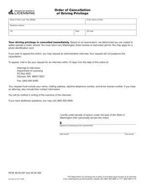 Washington Driving Privilege Cancellation Notice