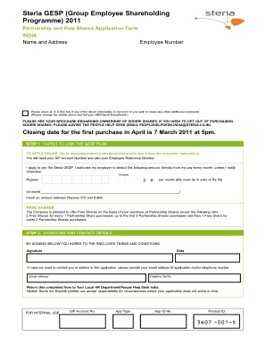 Steria GESP Partnership and Free Shares Application Form