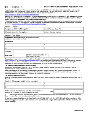 Dividend Reinvestment Plan Application Form
