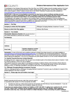 Dividend Reinvestment Plan Application Form