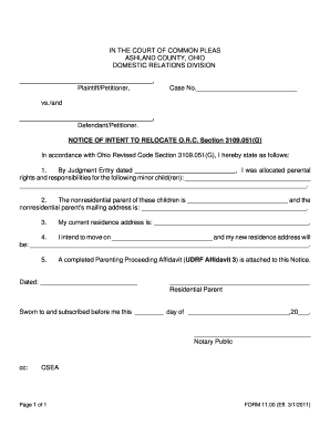 Ohio Notice of Intent to Relocate