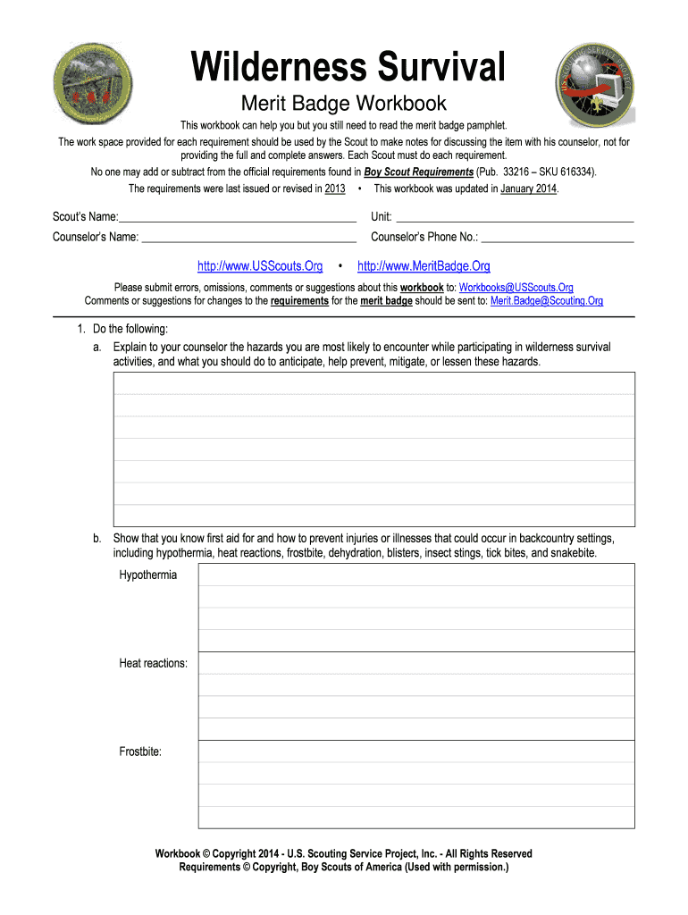 Fillable Online Wilderness Survival Merit Badge Research Center Fax Email Print pdfFiller